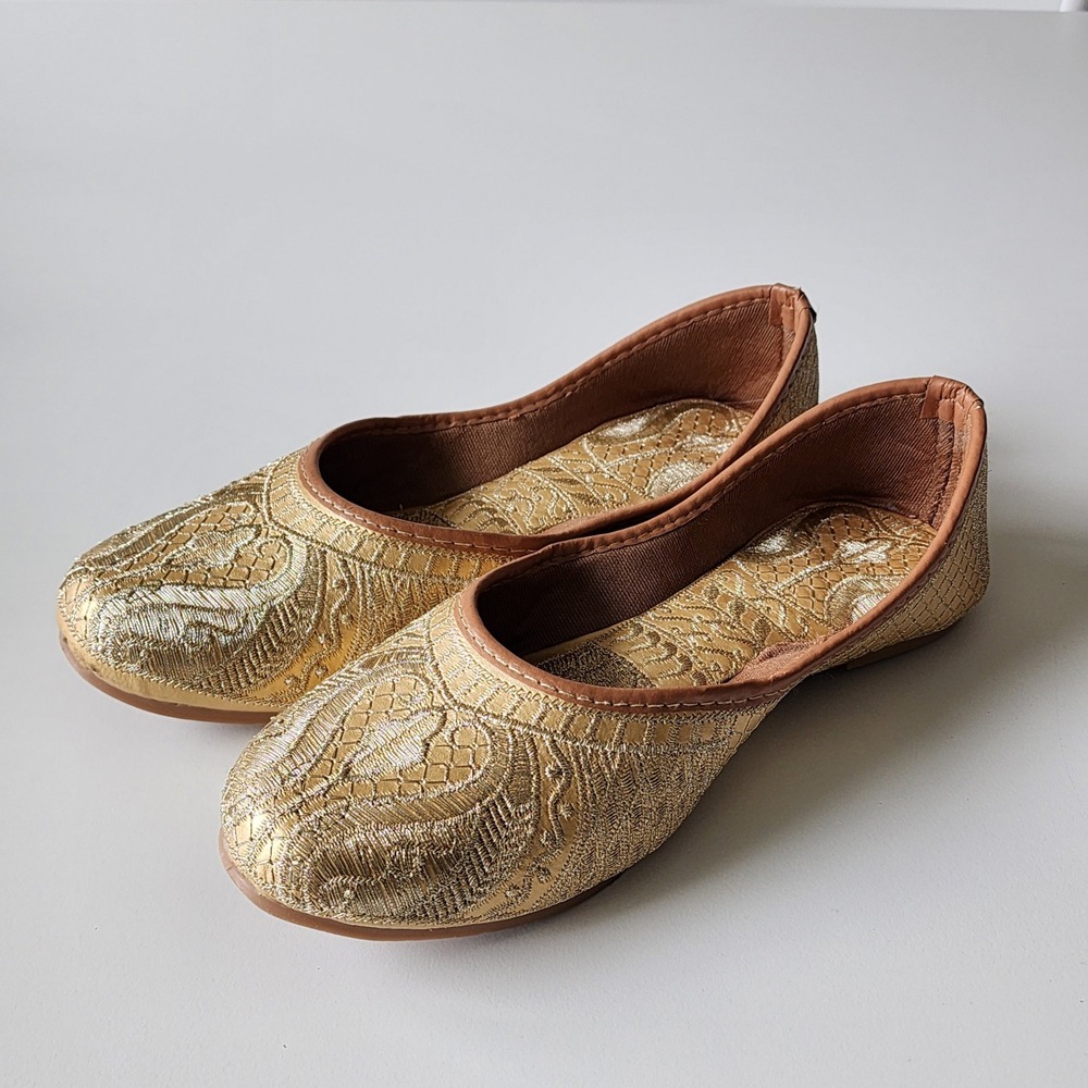 Xstream Gold Shoes Embroidered Ballet Flats Womens 8 Metallic Formal Event Party